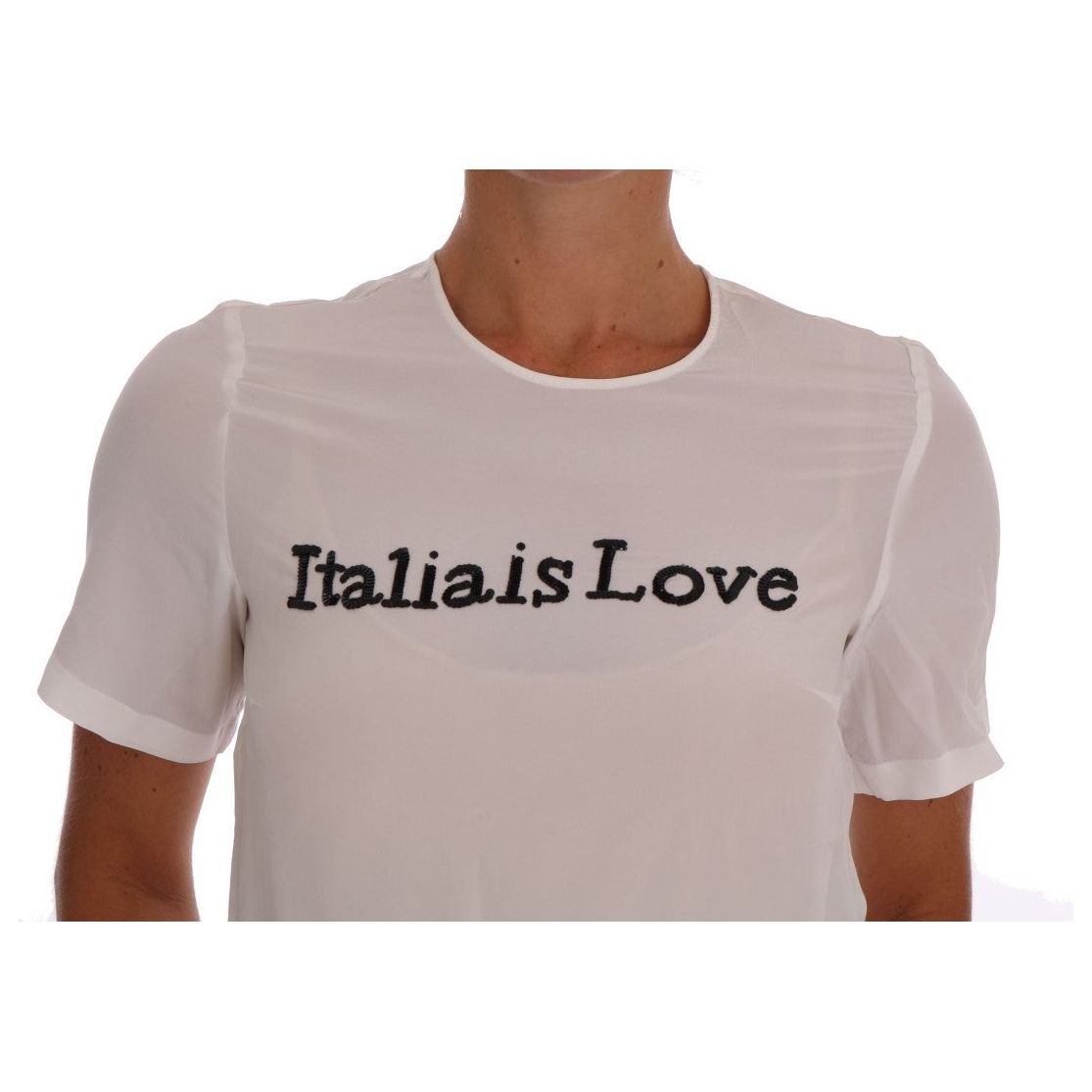 Silk Sequined 'Italia Is Love' White Blouse