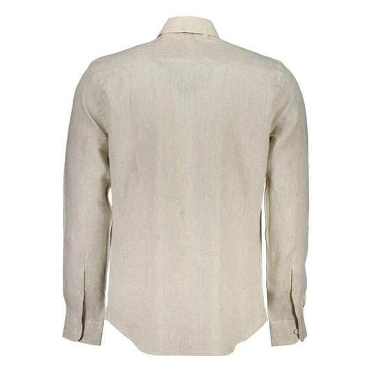 Beige Linen Italian Collar Shirt with Logo Embroidery North Sails