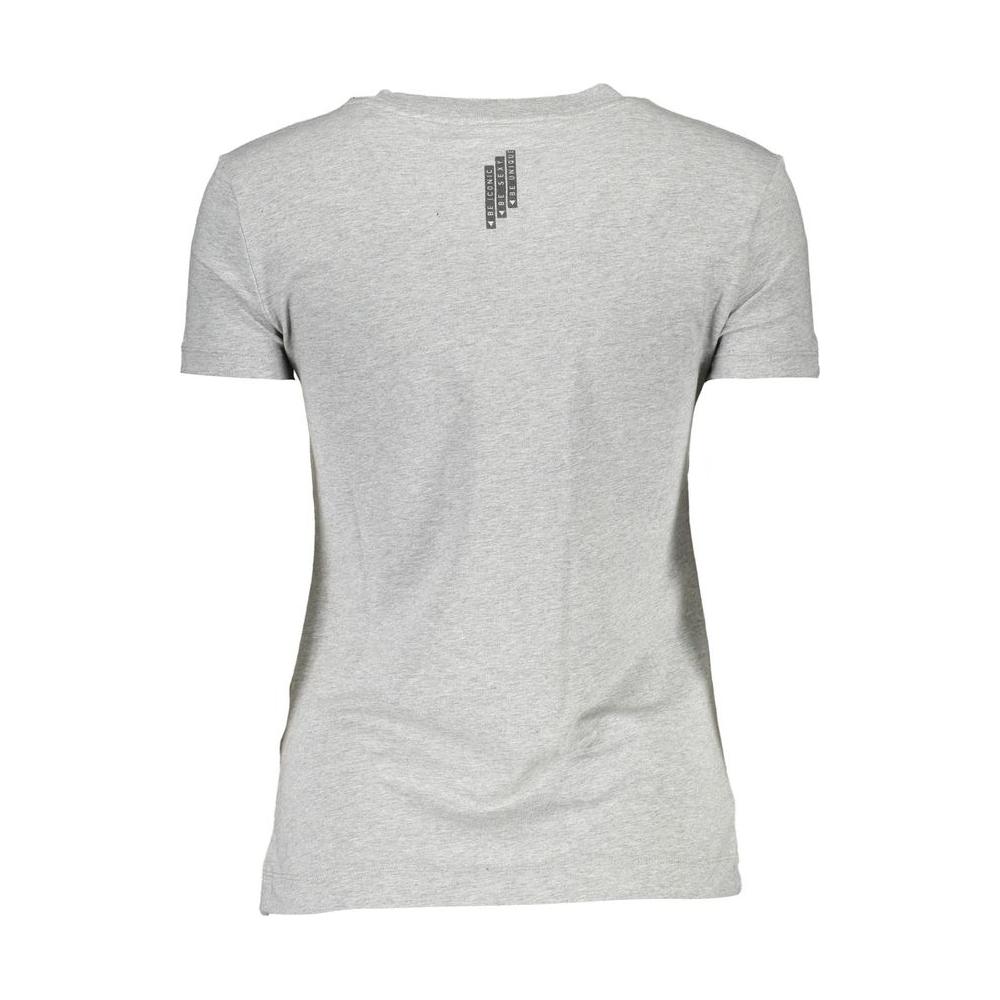 Chic Gray Crew Neck Logo Tee