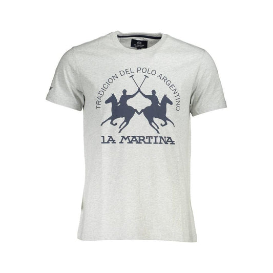 Elegant Gray Round Neck Tee with Iconic Logo La Martina