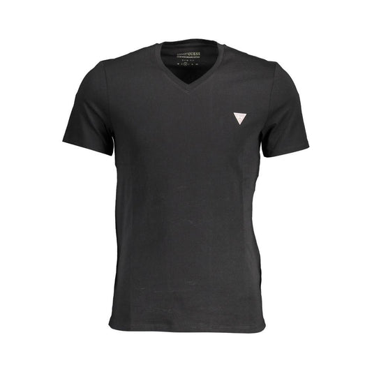 Guess Jeans Sleek V-Neck Logo Tee in Classic Black Guess Jeans