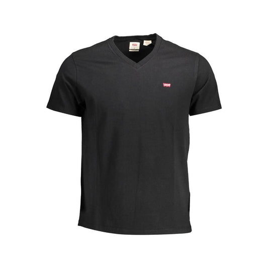 Elegant V-Neck Black Cotton Tee