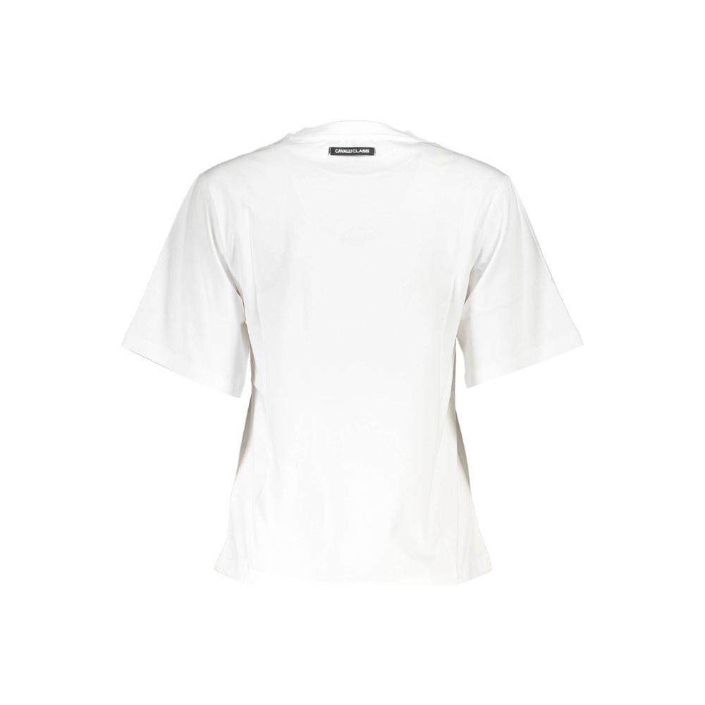 Elegant White Cotton Tee with Designer Print