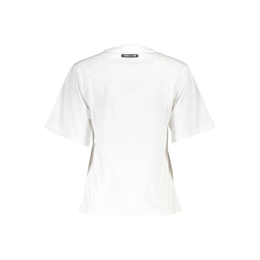 Elegant White Cotton Tee with Designer Print