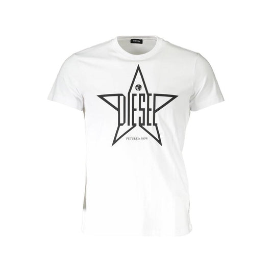 Diesel Sleek White Round Neck Tee with Logo Detail Diesel