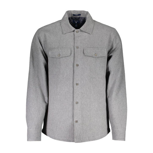 Elegant Gray Cotton Long-Sleeved Men's Shirt