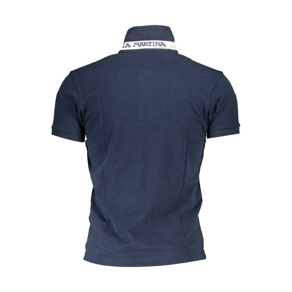 Elegant Slim-Fit Blue Polo with Contrasting Details