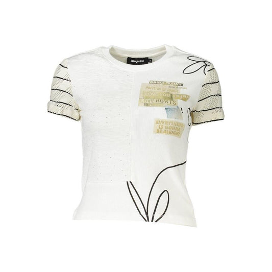 Chic White Printed Tee with Contrast Detail Desigual