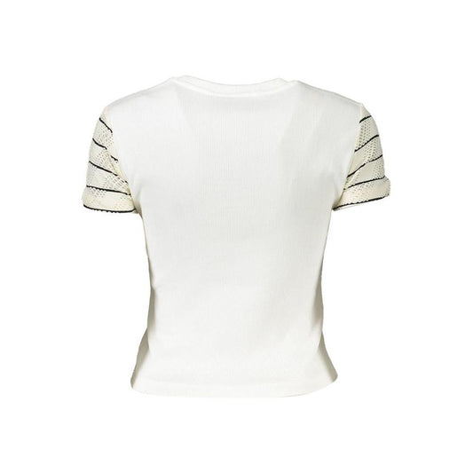 Chic White Printed Tee with Contrast Detail Desigual