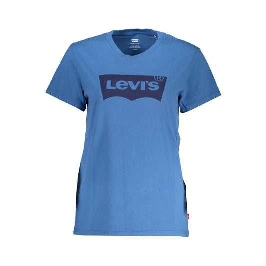 Elegant Blue Cotton Tee with Classic Print