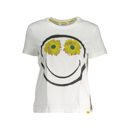 Chic White Printed Cotton Tee with Logo Desigual