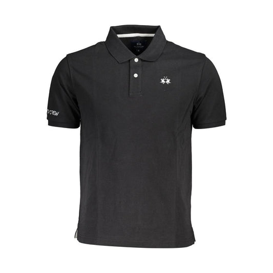 Sleek Black Cotton Polo Shirt with Embroidery