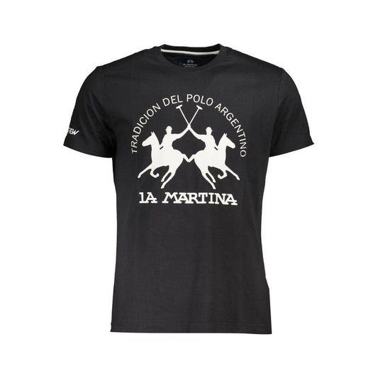 Elegant Black Cotton Tee with Iconic Print La Martina