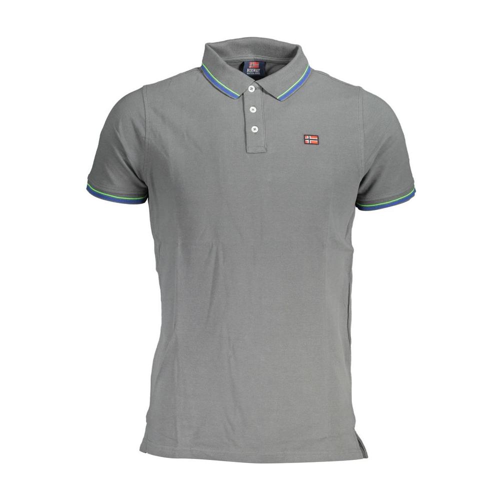 Elegant Gray Cotton Polo with Contrasting Details