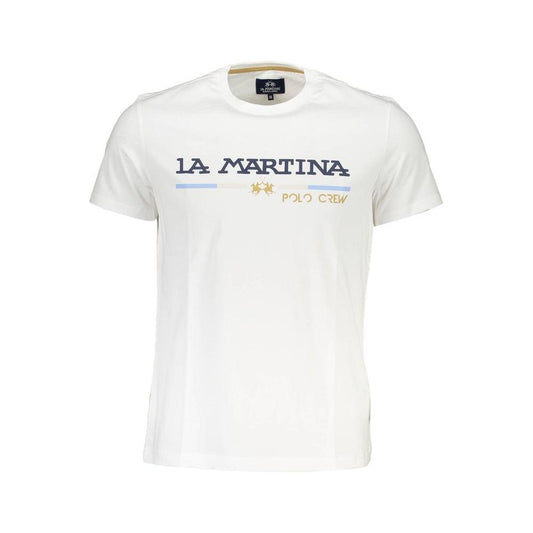 Elegant White Round Neck Tee with Print La Martina