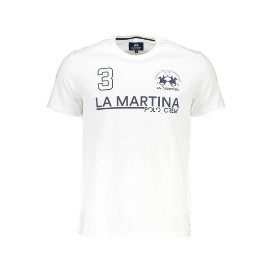 Elegant White Cotton Tee with Iconic Print La Martina