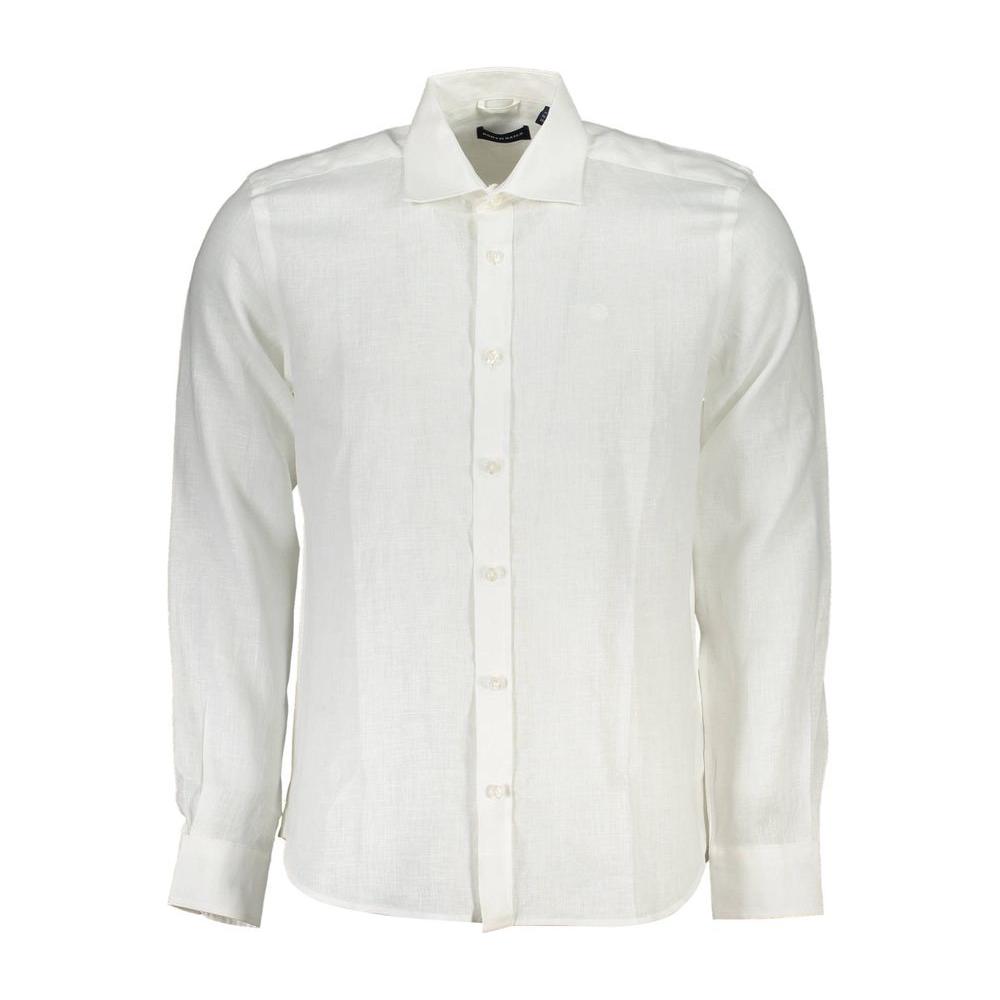 Elegant White Linen Long-Sleeved Shirt