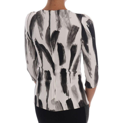 Dolce & Gabbana White Black Striped Printed Blouse Top