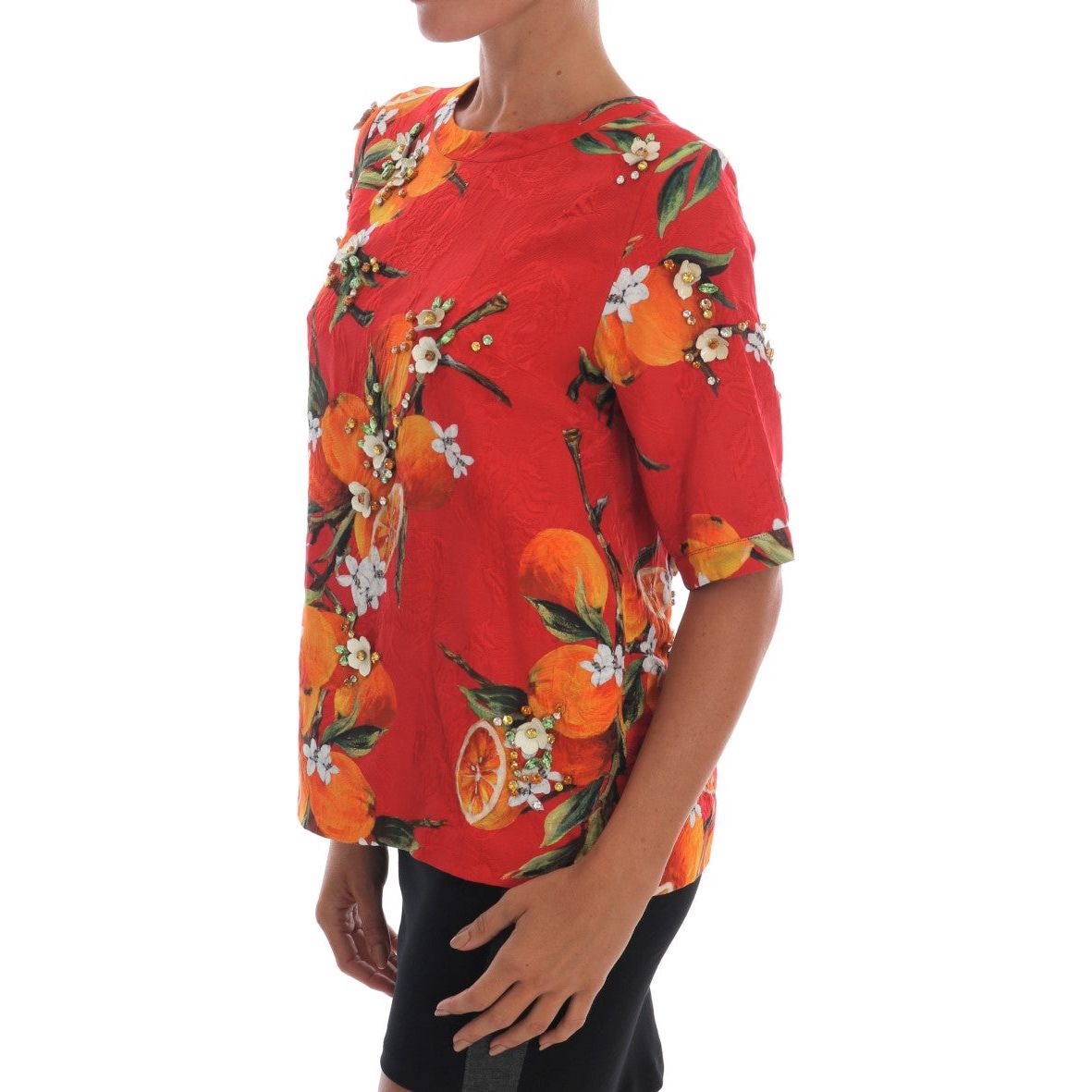 Embellished Crepe Blouse with Blossom Print