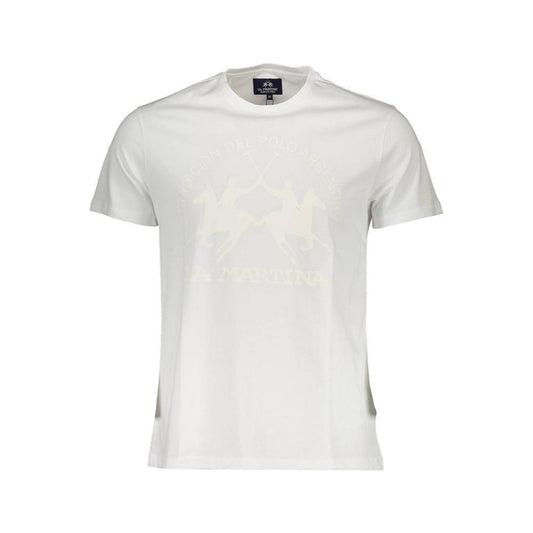 La Martina Elegant White Crew Neck Tee with Signature Print La Martina