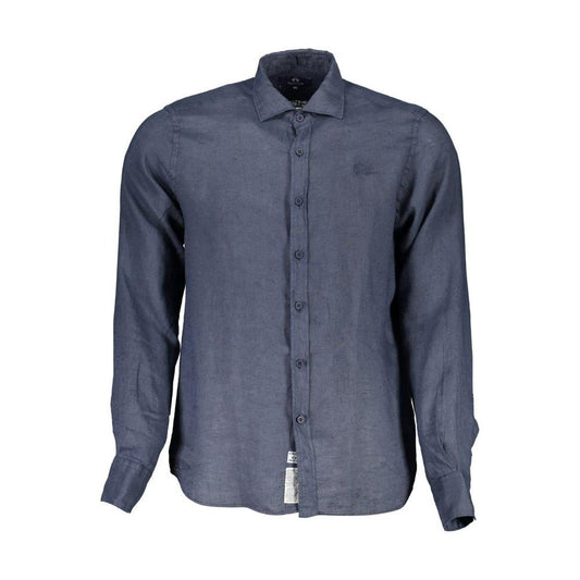 Elegant Blue Linen Long Sleeve Shirt La Martina