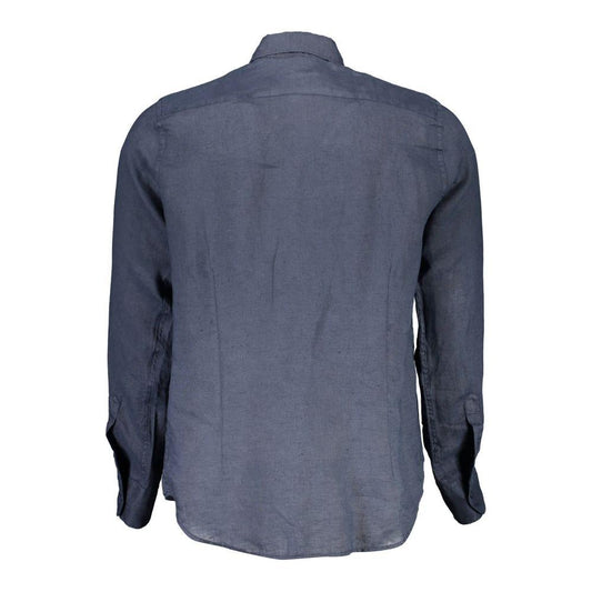 Elegant Blue Linen Long Sleeve Shirt La Martina