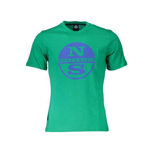 Green Cotton Logo Tee with Round Neck