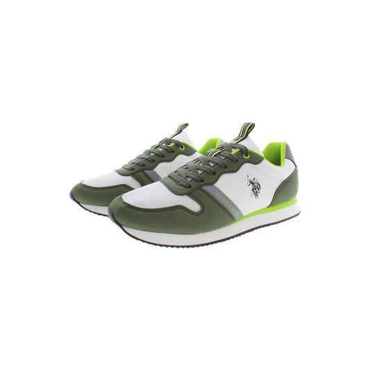 Green Lace-Up Sneakers with Contrasting Details