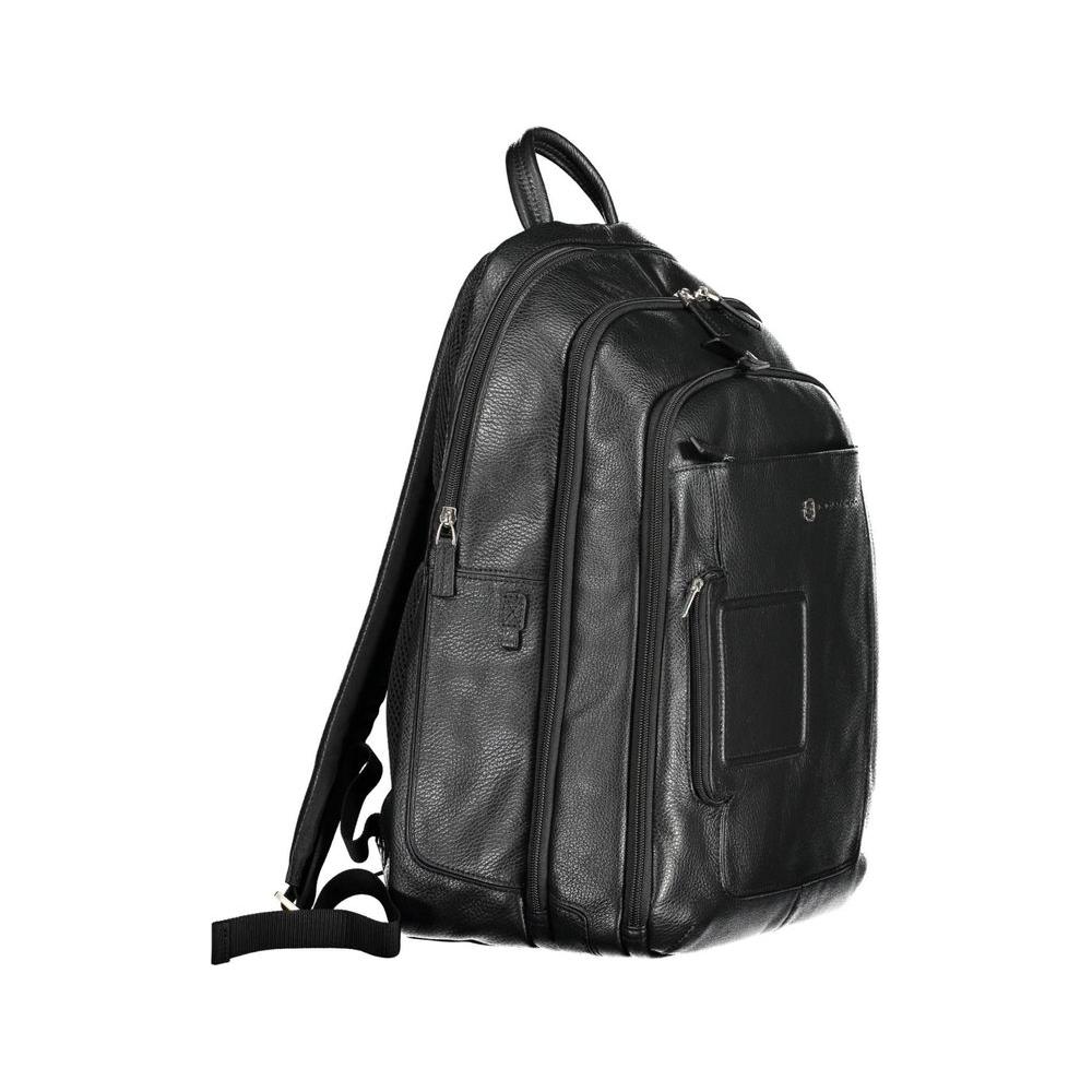 Elegant Black Leather Backpack with Laptop Compartment