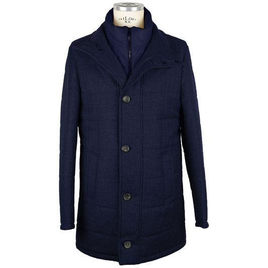 Elegant Wool-Cashmere Dark Blue Coat Jacket