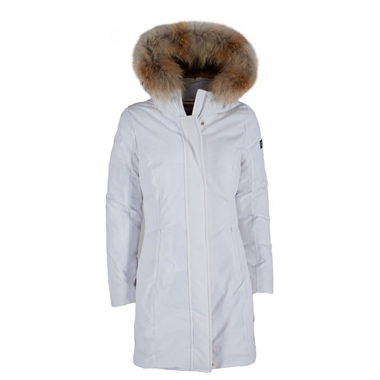 Yes Zee Chic White Down Jacket with Fur-Trimmed Hood Yes Zee