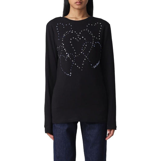 Rhinestone Heart Embellished Cotton Tee Love Moschino