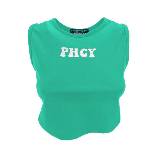 Sleeveless Lycra Logo Print Top – Emerald Green