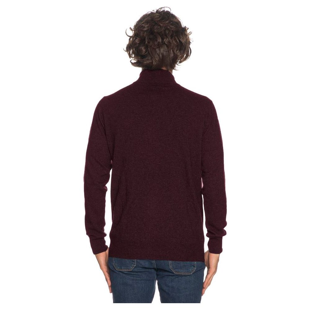 Burgundy Wool-Cashmere Blend High-Collar Cardigan