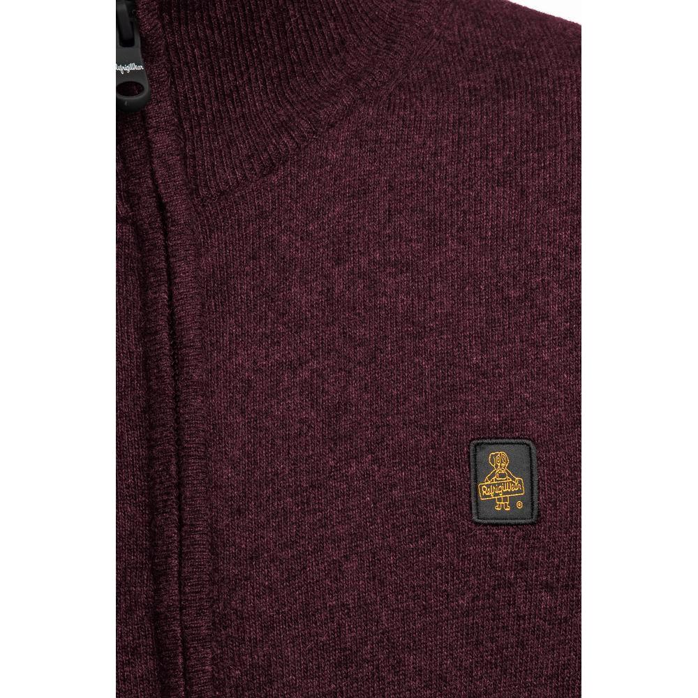 Burgundy Wool-Cashmere Blend High-Collar Cardigan