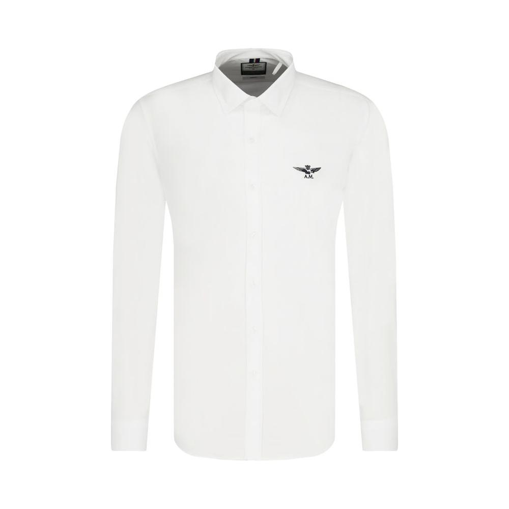 Slim Fit White Cotton Shirt with Eagle Logo