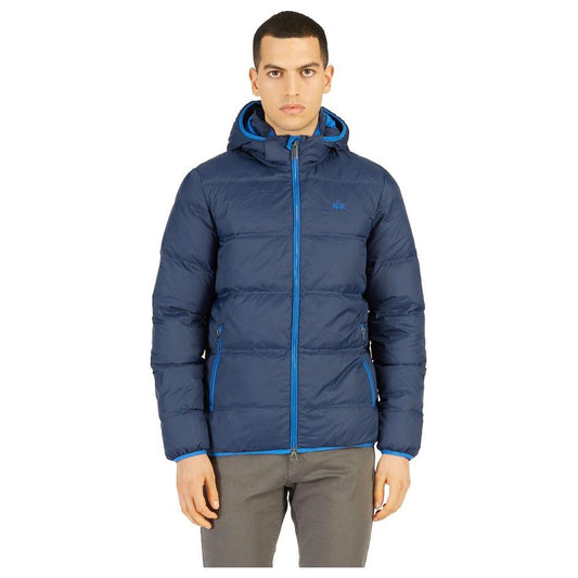 Elegant Blue High-Collar Men's Puffer Jacket La Martina