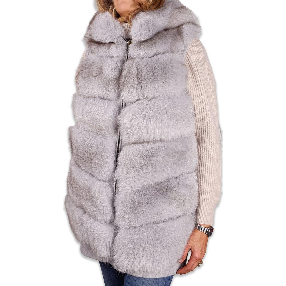 Sleeveless Luxury Wool Coat with Fox Fur Trim