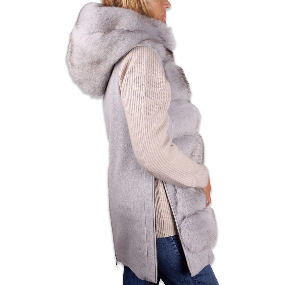 Sleeveless Luxury Wool Coat with Fox Fur Trim