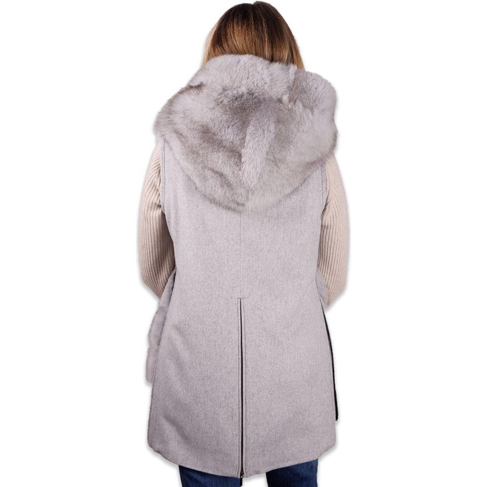 Sleeveless Luxury Wool Coat with Fox Fur Trim