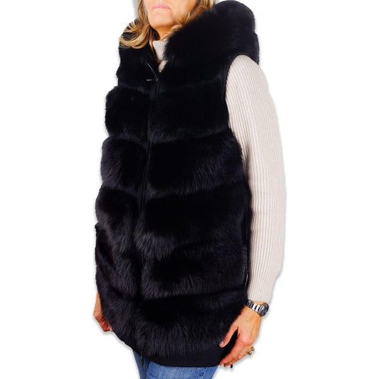 Sleeveless Wool Coat with Fox Fur Trim Made in Italy