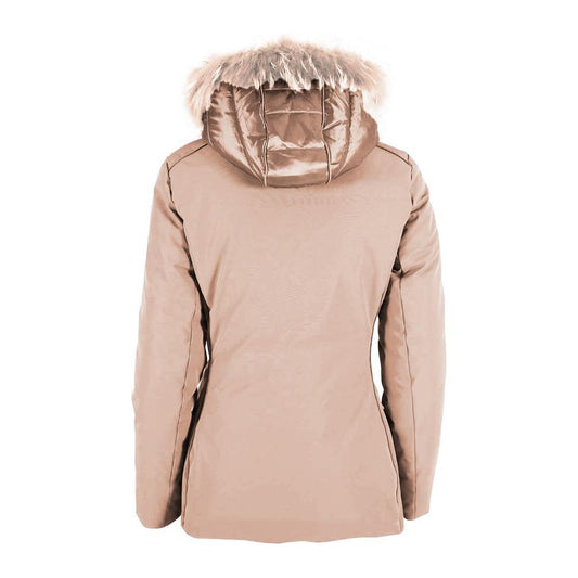 Chic Beige Down Jacket with Fur Hood