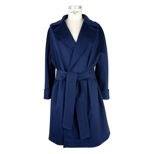 Elegant Wool Vergine Blue Women's Coat Made in Italy