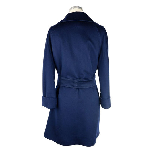 Elegant Wool Vergine Blue Women's Coat Made in Italy