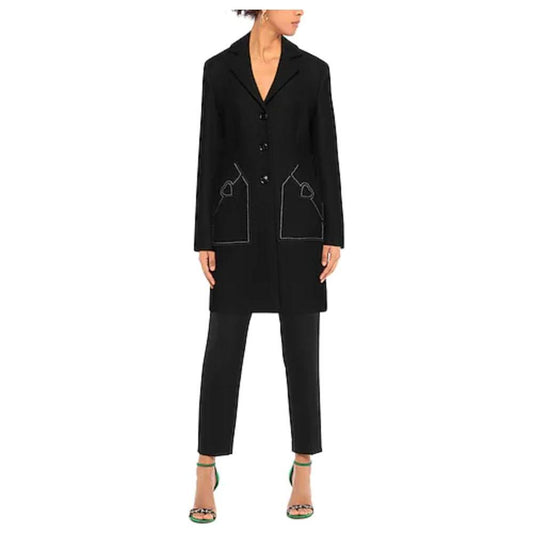 Love Moschino Chic Wool Blend Black Coat with Heart Detail Love Moschino