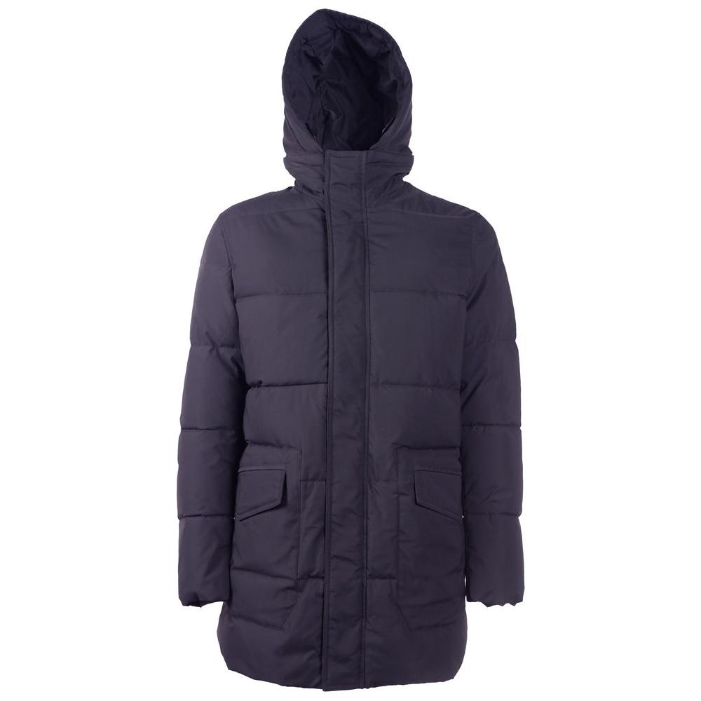 Sleek Blue Men's Jacket with Removable Hood