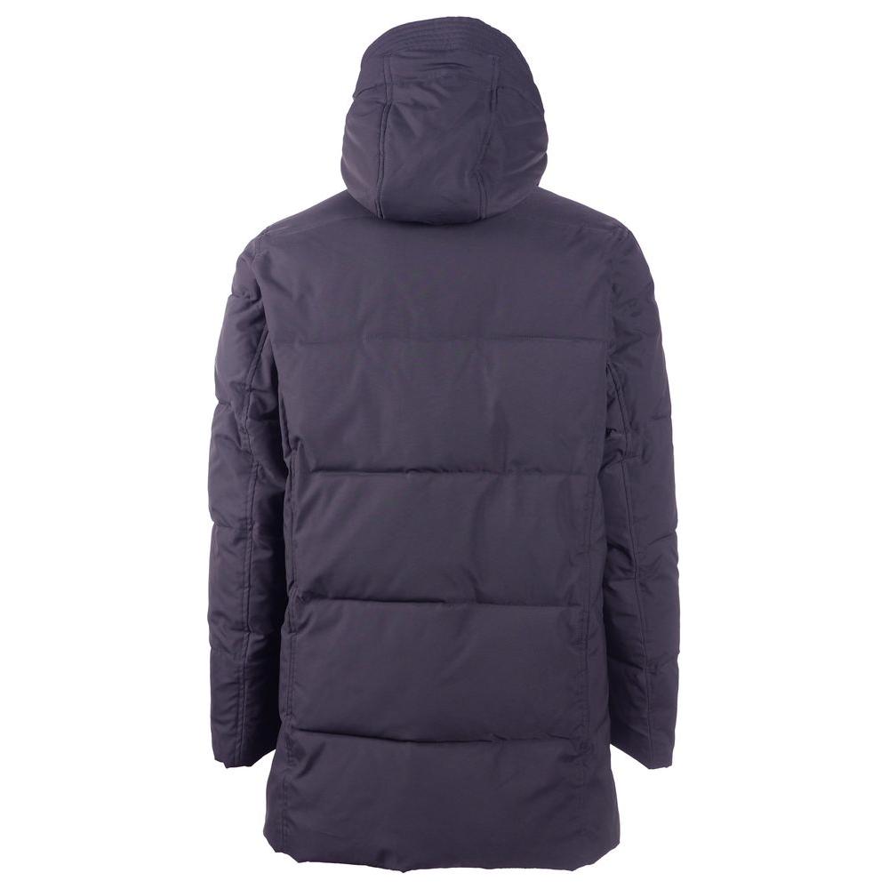 Sleek Blue Men's Jacket with Removable Hood