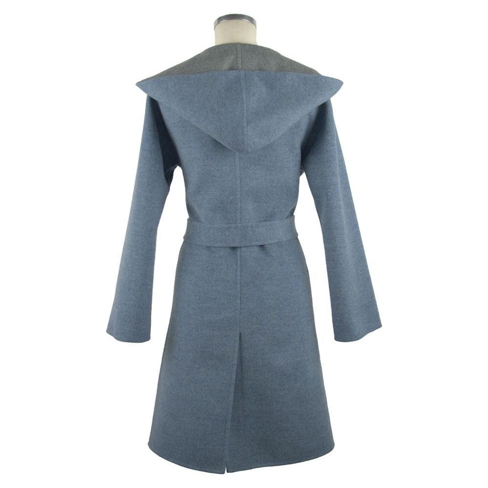 Italian Elegance Two-Tone Wool Coat with Hood