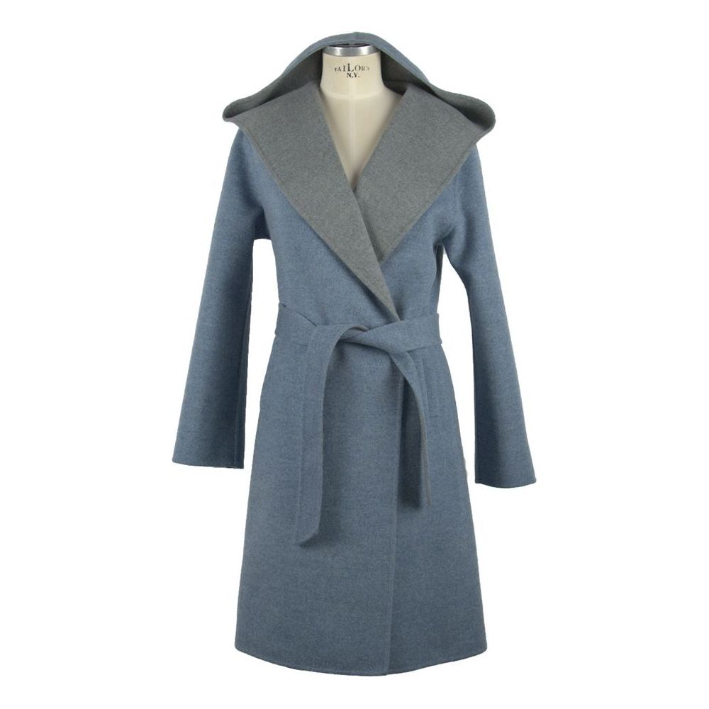 Italian Elegance Two-Tone Wool Coat with Hood