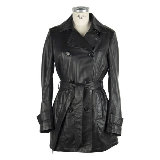 Emilio Romanelli Elegant Black Leather Trench with Belt Emilio Romanelli